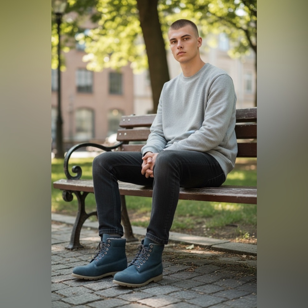 Timberland Premium 6-Inch Waterproof Boots in a blue suede colorway size 13